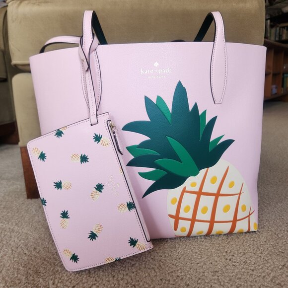kate spade Handbags - NWT Kate Spade Pineapple Colada Reversible Leather Tote With Matching Wristlet